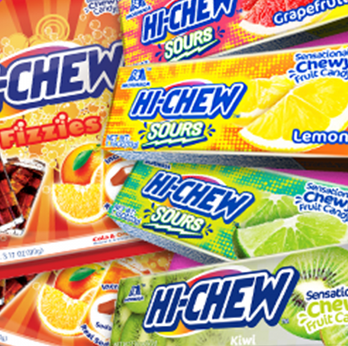 Various Hi-Chew sours and Fizzies candies